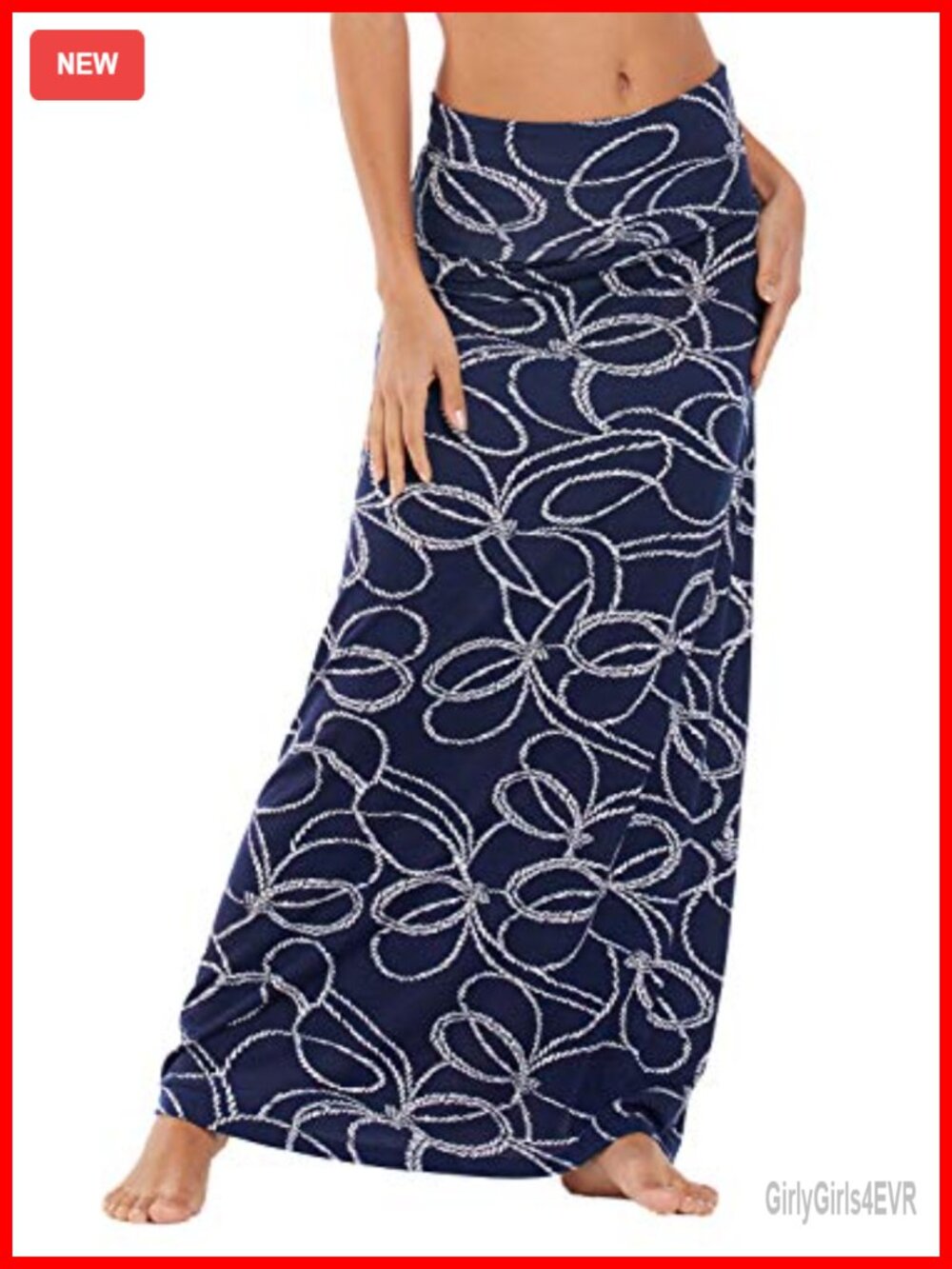 Women's Fold-Over Flare Maxi Skirt High Rise Spandex Comfy